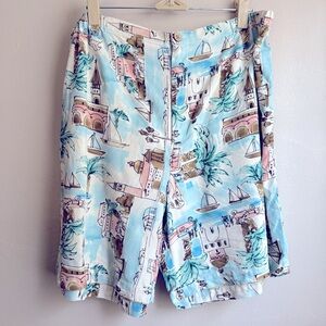 Rum Runner 100% Silk Resort Shorts Size Large White, Pastel Pink & Pastel Blue